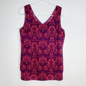 CAbi #3258 Womens Medium Toile Print Crepe Sleeveless Top Tank Scoop Neck Red